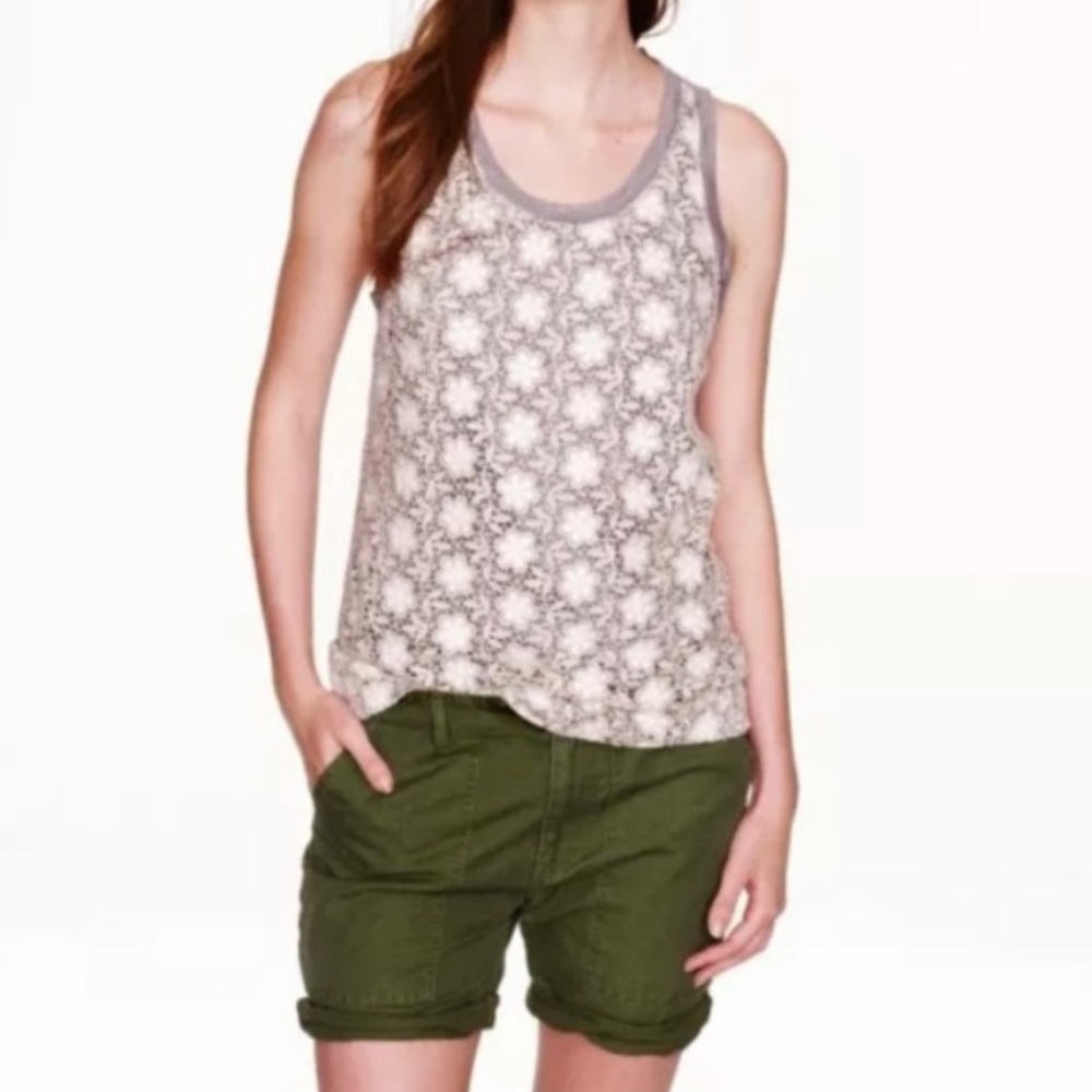 J. Crew | Floral Crochet Overlay Gray Tank Top